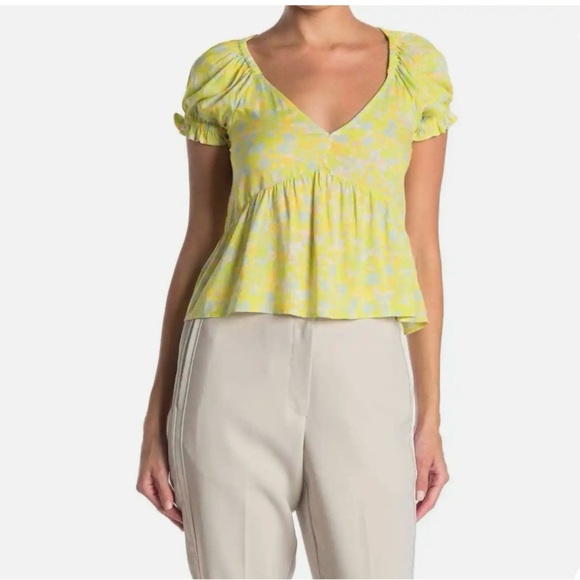 Nordstrom Abound Women's Puffed Sleeve Blouse Multi Tarry Yellow Floral NWT - Picture 1 of 5